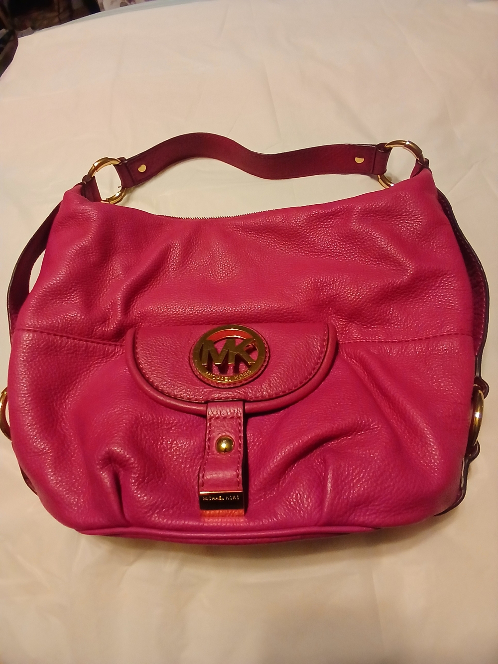 Michael Kors Hot Pink Pebbled Leather Hobo with Gold Hardware